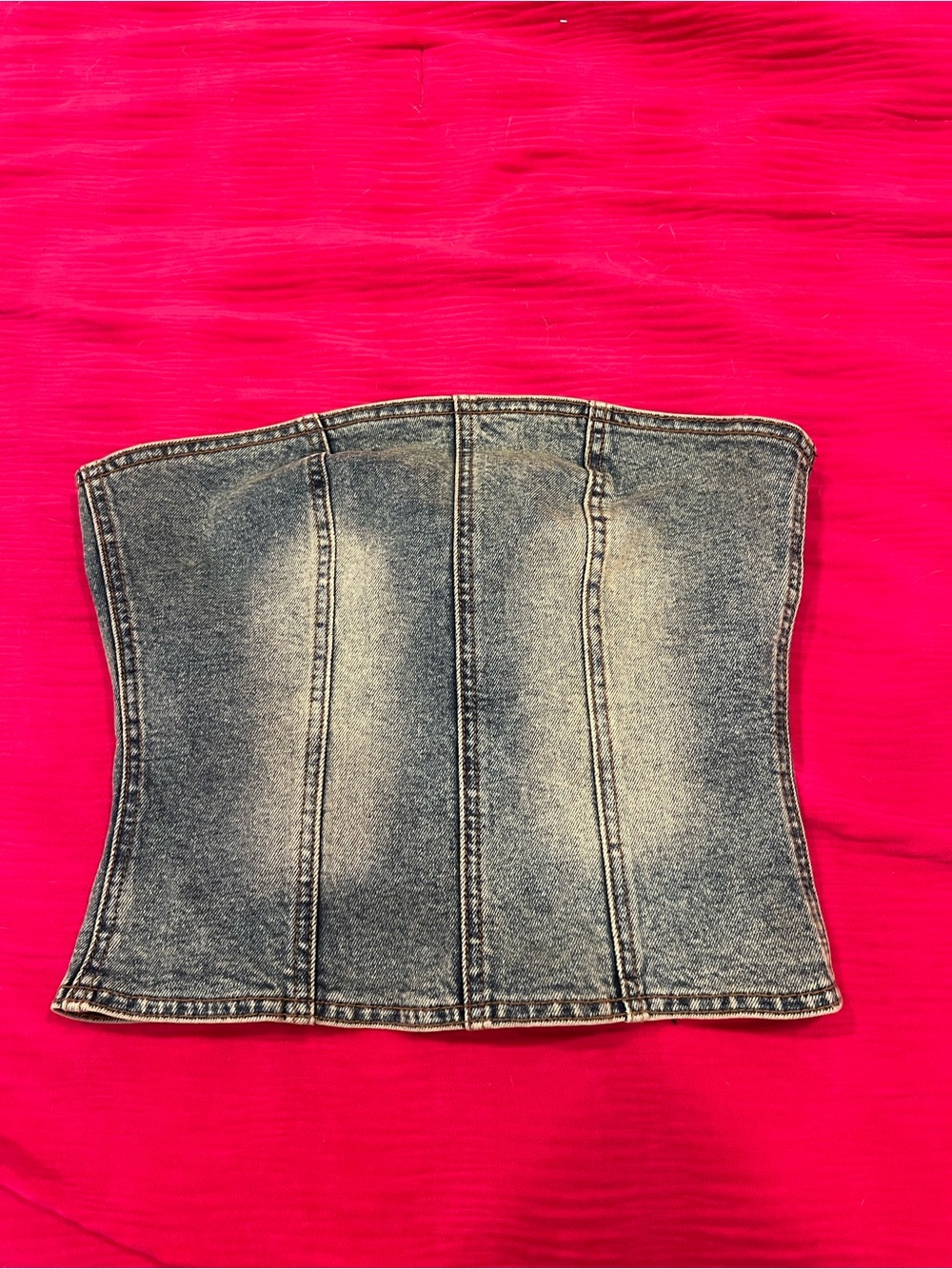 REVICE Denim Strapless Corset Top in Faded Blue